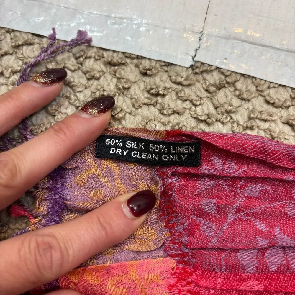 Ladies Silk and Linen Fringe End Scarf Purple, Pink‎ and Orange